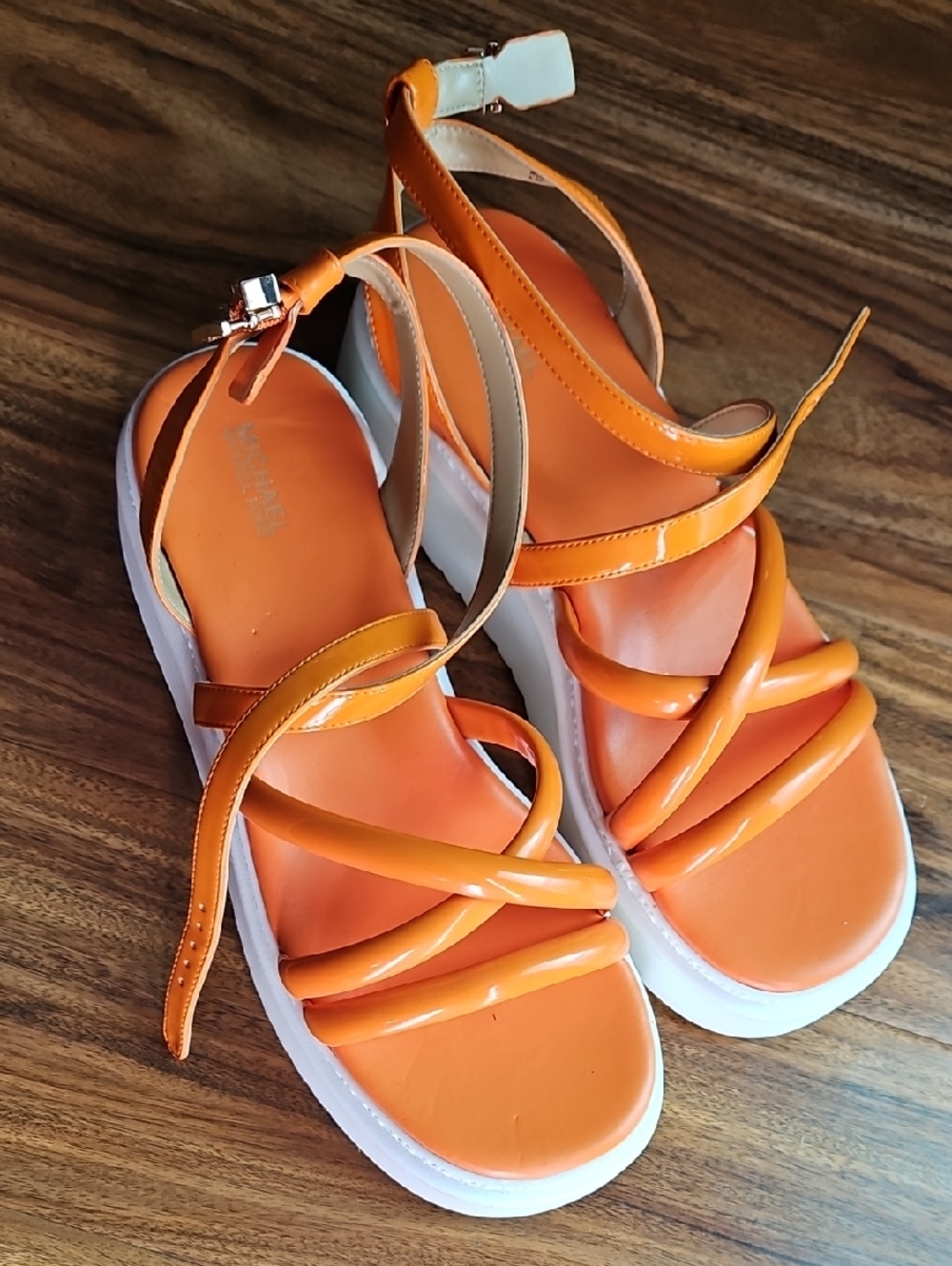 Michael Kors Orange Patent Strappy Platform Sandals - Picture 4 of 4